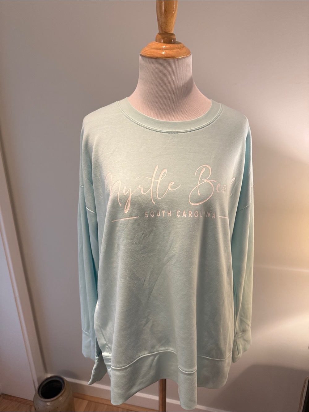 Medium Myrtle Beach Script Pullover Sweatshirt - Light Aqua